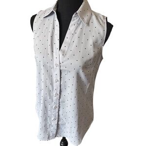 Ann Taylor Sleeveless Button Up Light Blue Polka Dot Top, size XS
